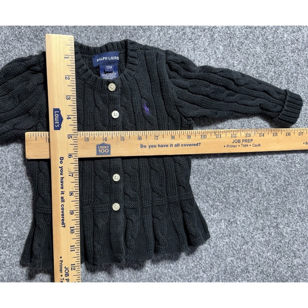 Polo Ralph Lauren Cardigan Sweater Baby 12M Black Ruffle Peplum Cable Knit - Picture 5 of 5